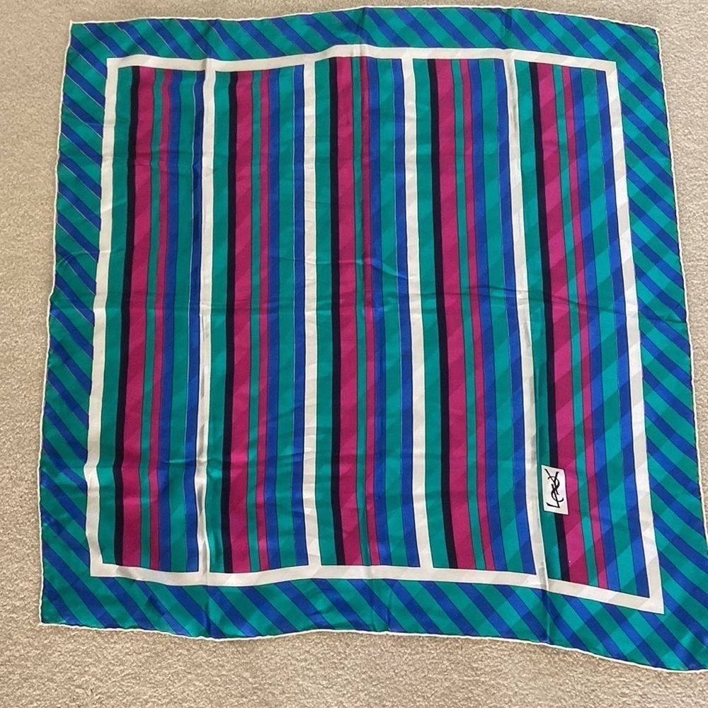 YSL striped  Vintage 100% silk scarf 30x 30 inch in perfect pre owned condition - Picture 2 of 3